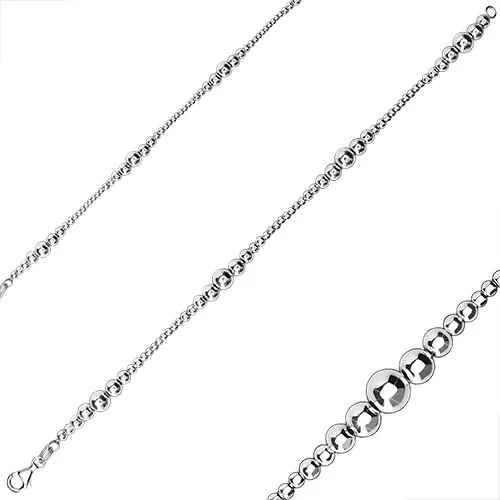 Náramek ze stříbra 925 - kuličky na řetízku, lesklý, zrcadlový povrch, karabinka