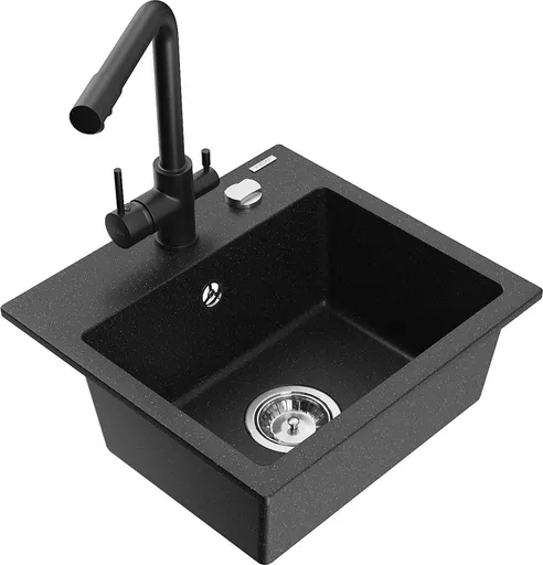 MEXEN/S Milo granitový dřez včetně baterie Duero, černá/stříbrná metalik 6505-73-671600-70