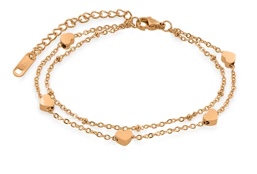 Troli Bronzový dvojitý náramek se srdíčky Heart Rose Gold