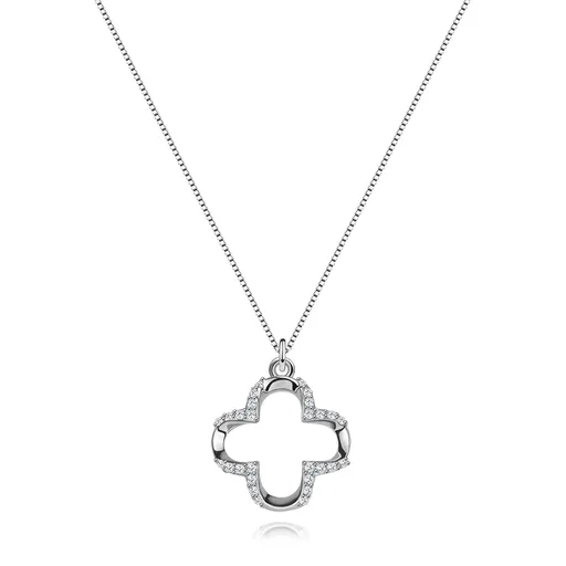 Stříbrný náhrdelník 925 se čtyřlístkem a čirými zirkony