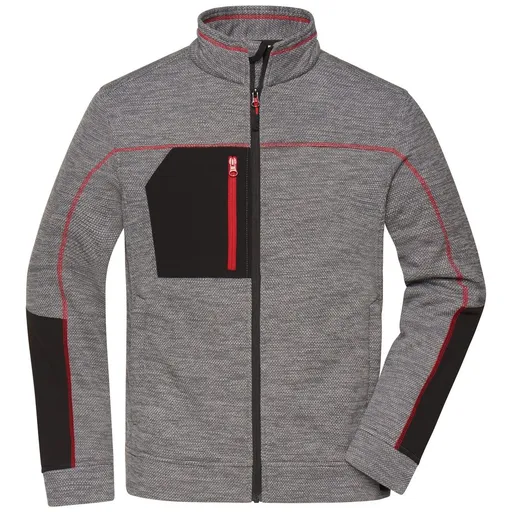 James & Nicholson (Daiber) Pánská mikina z pleteného fleecu JN1818 - Tmavě šedý melír / černá / červená | 3XL