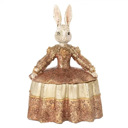 Dekorace šperkovnice králík v béžových šatech zdobených zlatem - 18*12*25 cm Clayre & Eef