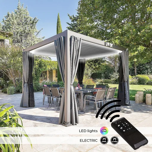 DEOKORK Zahradní hliníkový altán elektrický MEGAN 4x3 m (grafit)