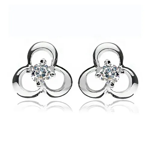 Náušnice ze stříbra 925 - trojlístek a čirý zirkon ve středu, puzetka