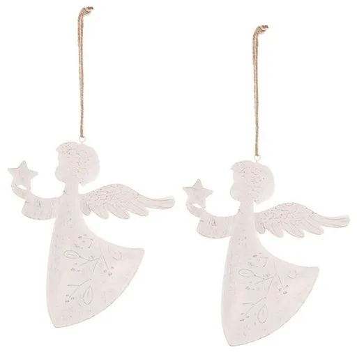 Závěsná vánoční dekorace Anděl 2 ks, kov, bílá