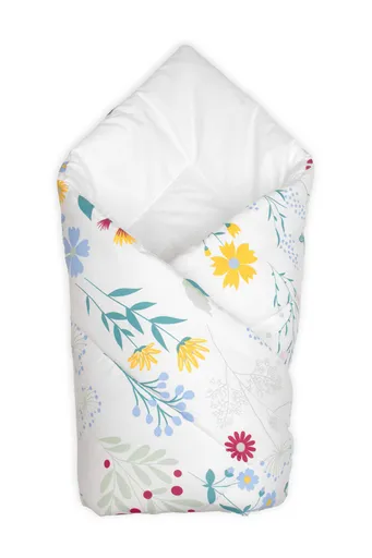Baby Nellys Kojenecká zavinovačka Klasik Flóra, bílá s potiskem