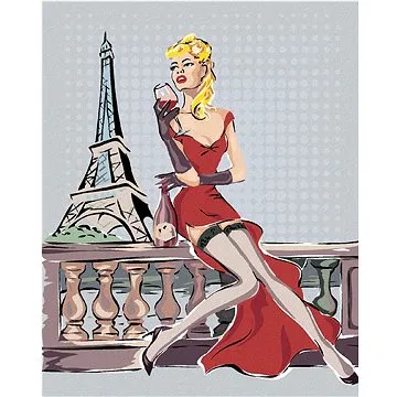 Zuty - Malování podle čísel - EIFFELOVA VĚŽ A ŽENA SE SKLENIČKOU, 80x100 cm, vypnuté plátno na rám (HRAmmb10497nad)