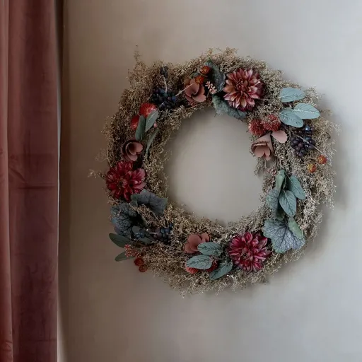 Podzimní dekorativní věnec s trávou a květy Fleuria - Ø 46*8 cm Chic Antique