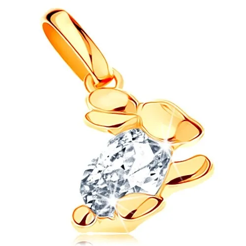 Zlatý přívěsek 585 - blýskavý zajíček s čirým zirkonovým tělem