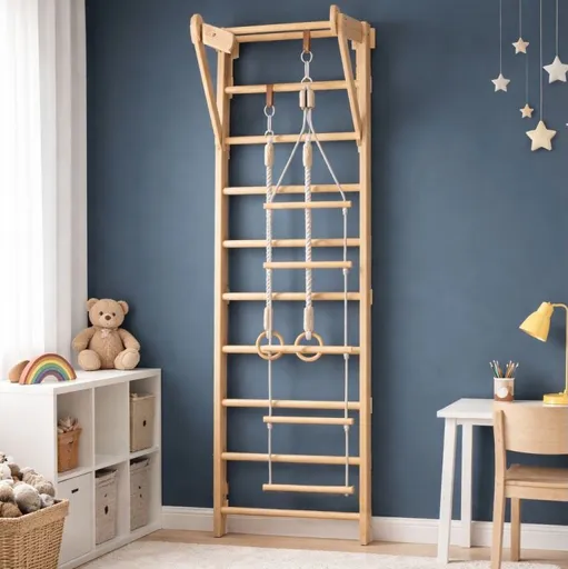 Dětské žebřiny s doplňky do interiéru, dřevo, 210 cm