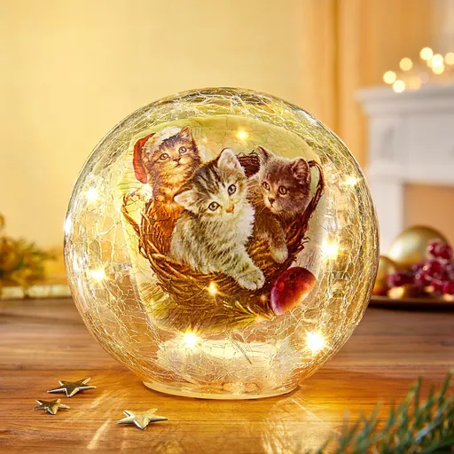 LED skleněná koule Vánoční kočičí zátiší