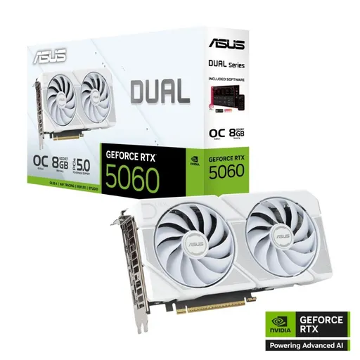 ASUS VGA NVIDIA GeForce RTX 5060 DUAL OC 8G WHITE, 8GB GDDR7, 3xDP, 1xHDMI