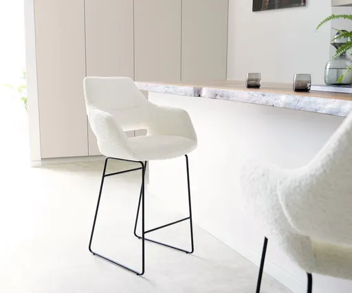 Barová židle Yago-Flex tenká podnož kovová černá bouclé bílá