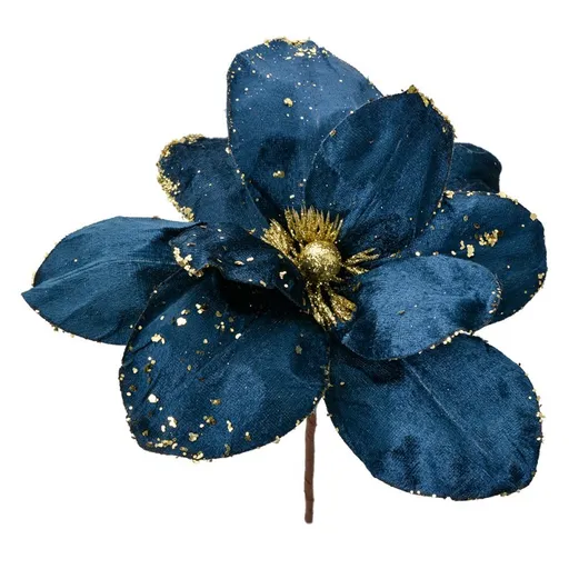 Modro-zlatá dekorace květina vánoční hvězda Poinsettia - Ø 25*25 cm Clayre & Eef