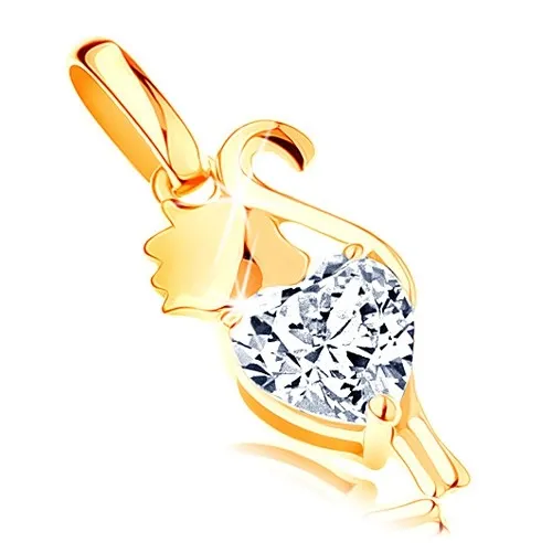 Přívěsek ze žlutého 14K zlata - kočička se zirkonovým srdíčkem