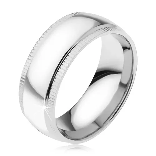 Zrcadlově lesklá ocelová obroučka, svislé zářezy u okrajů - Velikost: 67