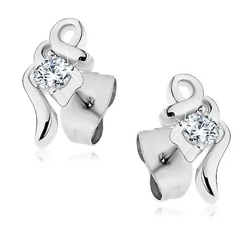 Ocelové náušnice ve stříbrném odstínu, lesklé zatočené linie se zirkonem