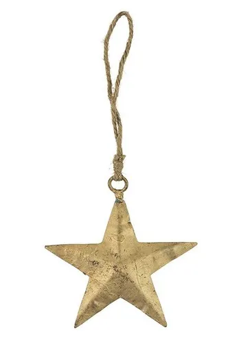Dekorace zlatá antik kovová hvězda na jutovém provázku - 10*0,3*10cm Mars & More