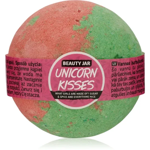 Beauty Jar Unicorn Kisses What Girls Are Made Of? Sugar & Spice And Everything Nice koupelová bomba s vůní rebarbory a jahod 150 g