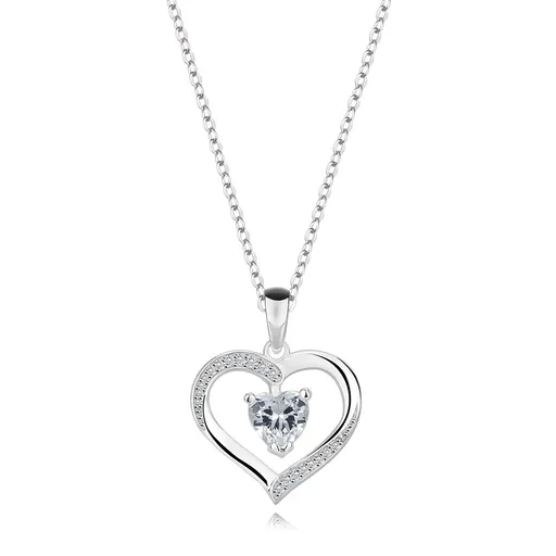Náhrdelník ze stříbra 925 - srdce s kroucenými rameny, čiré zirkonové srdce