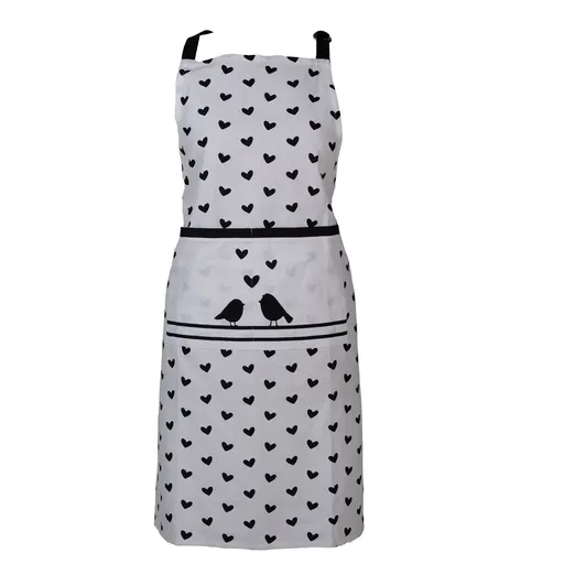 Bílá bavlněná zástěra s ptáčky Love Birds - 70*85 cm Clayre & Eef