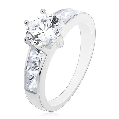 Prsten ze stříbra 925 - zirkon v korunce, ramena se čtvercovými zirkony - Velikost: 55