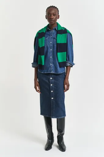 SUKNĚ GANT MIDI BUTTON FRONT DENIM SKIRT DARK BLUE WORN IN