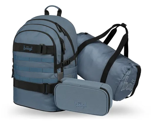 Baagl SET 3 Skate Dust Blue: batoh, penál, sportovní taška
