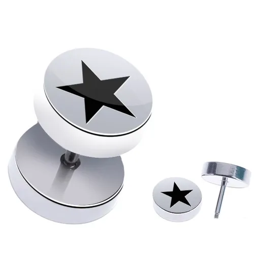 Ocelový fake piercing do ucha - lesklý, kruhový, pěticípá hvězda