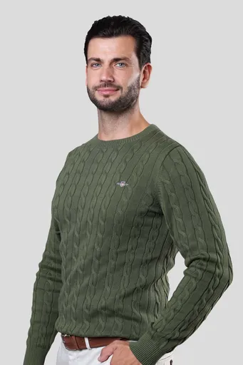 SVETR GANT COTTON CABLE C-NECK MOSS GREEN