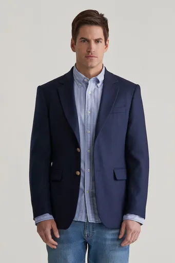SAKO GANT SLIM WOOL FLANNEL CLUB BLAZER EVENING BLUE