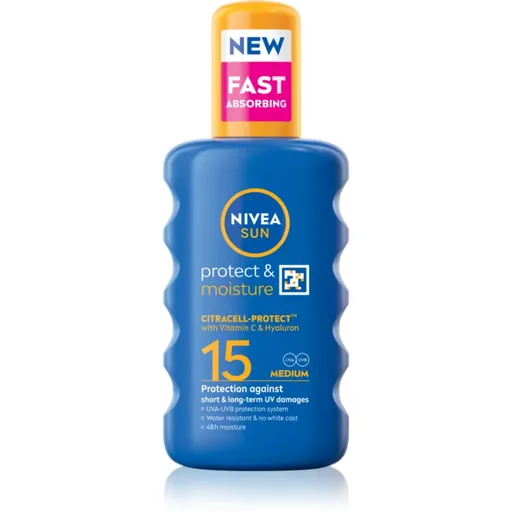 NIVEA SUN Protect & Moisture sprej na opalování SPF 15 200 ml
