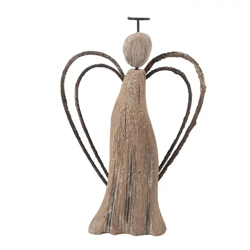 Hnědá dekorace dřevěná figurka anděl Angel Rustic M - 12*3*18 cm Clayre & Eef