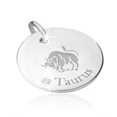 Přívěsek ze stříbra 925 - znamení zvěrokruhu BÝK, čirý zirkon, nápis