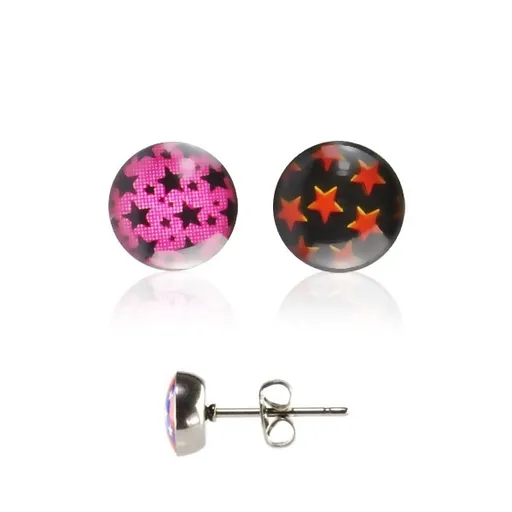 Ocelové náušnice - hvězdičky - Barva: Černá - Červená