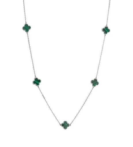 Evolution Group - Pavona Krásný stříbrný náhrdelník Čtyřlístky s malachitem 12150.3