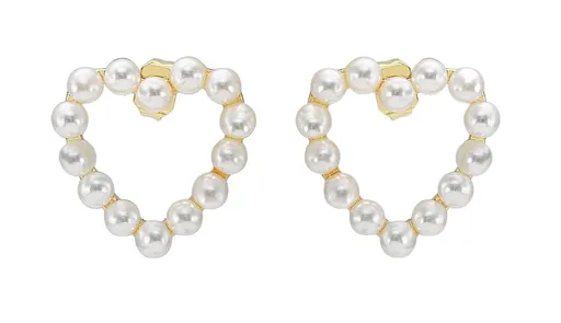 Troli Něžné pozlacené srdíčkové náušnice s perličkami VBE005 G