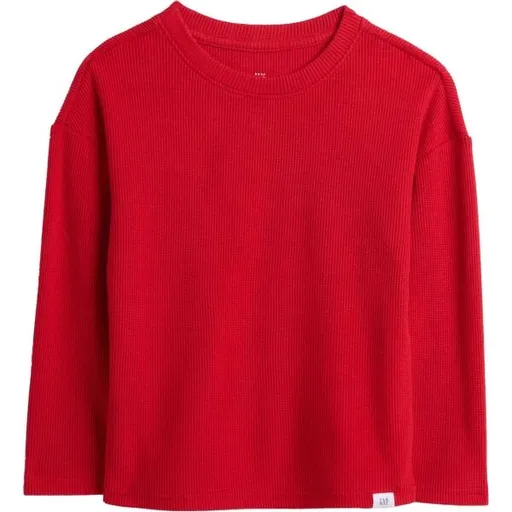 GAP V-LS COZY WAFFLE CREW Dětské tričko, červená, velikost 2Y