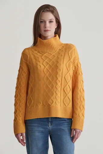 SVETR GANT CABLE KNIT STAND COLLAR FADED SUNSET