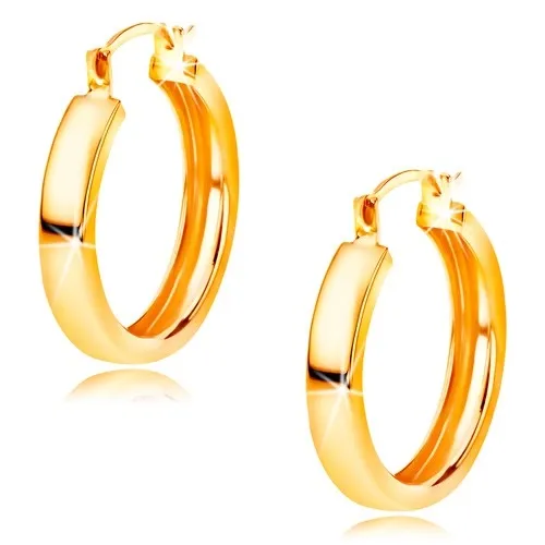 Zlaté náušnice 585 - kruhy s lesklým hladkým povrchem, 16 mm