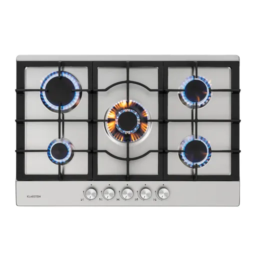 Klarstein Ignito 5 Zonen, plynová varná deska, 5 hořáků Sabaf, nerezová ocel, stříbrná