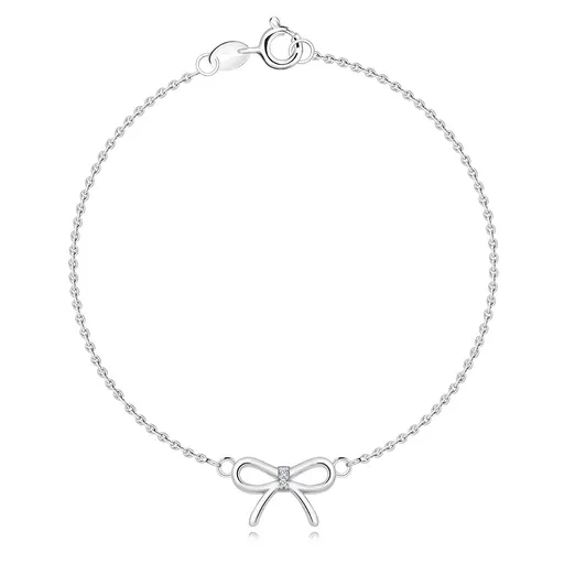 Platinovaný stříbrný náramek 925 - mašle s čirými diamanty