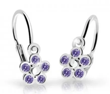 Cutie Jewellery Dětské kytičkové náušnice z bílého zlata C2744-10-X-2 fialová