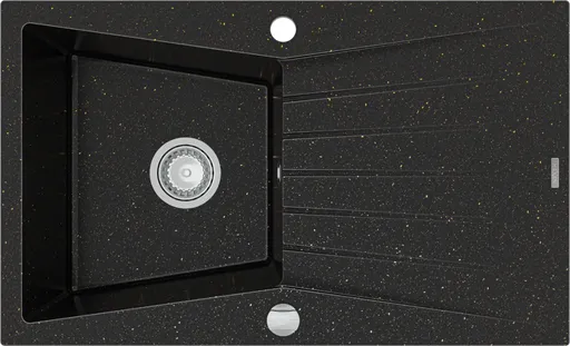 MEXEN Cesar granitový dřez 1-mísa dřez s odkapávač 775x470 mm, černá / kovové zlato 6514771010-75