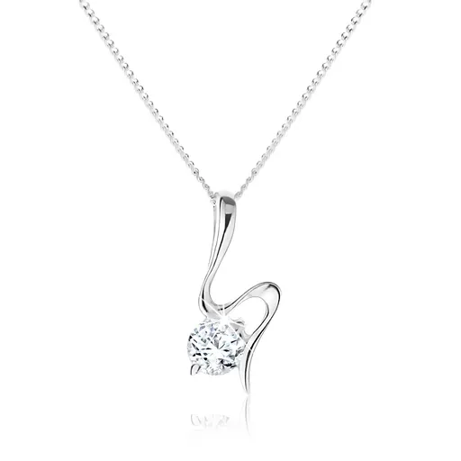 Stříbrný náhrdelník 925, vlnící se stuha, kulatý zirkon čiré barvy