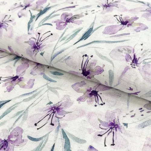 Viskóza se lnem Natural Lin Laurel purple digital print