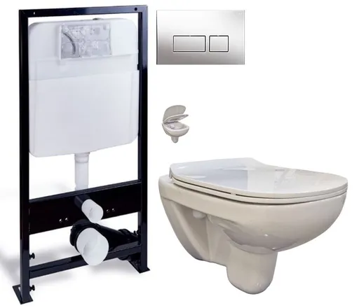 PRIM předstěnový instalační systém s chromovým tlačítkem  20/0041 + WC bez oplachového kruhu Edge + SEDÁTKO PRIM_20/0026 41 EG1