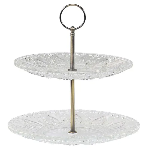 Skleněný 2-patrový etažér se srdíčky Heart glass - Ø 22*24 cm Chic Antique