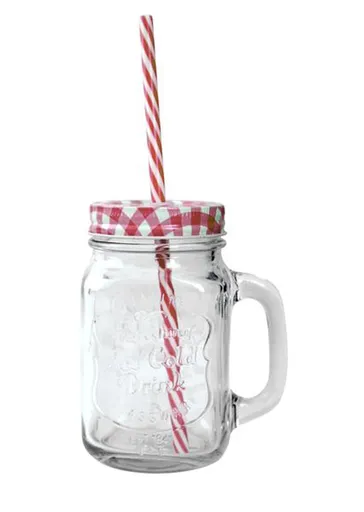 TORO Sklenice "MASON" s víčkem a brčkem, 450 ml