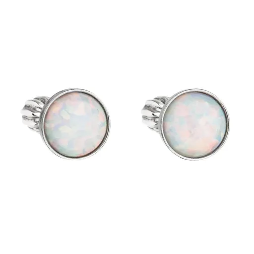 Evolution Group - Pavona Stříbrné náušnice s bílým syntetickým opálem 11001.3 white